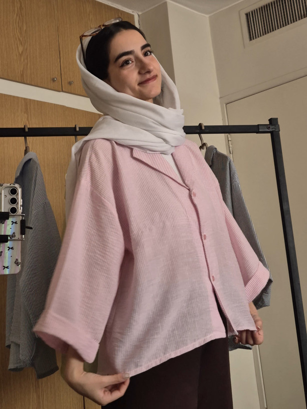 شومیز راه راه صورتی - نمای 2